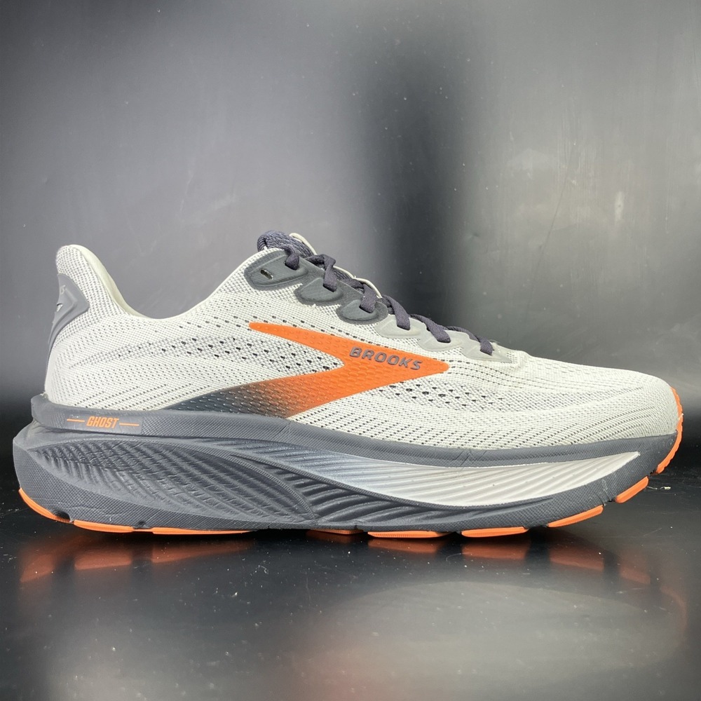 Brooks Ghost 17 Wide - Men Size 8.5 'Oyster Mushroom/Orange/Ebony' (1104422E048)